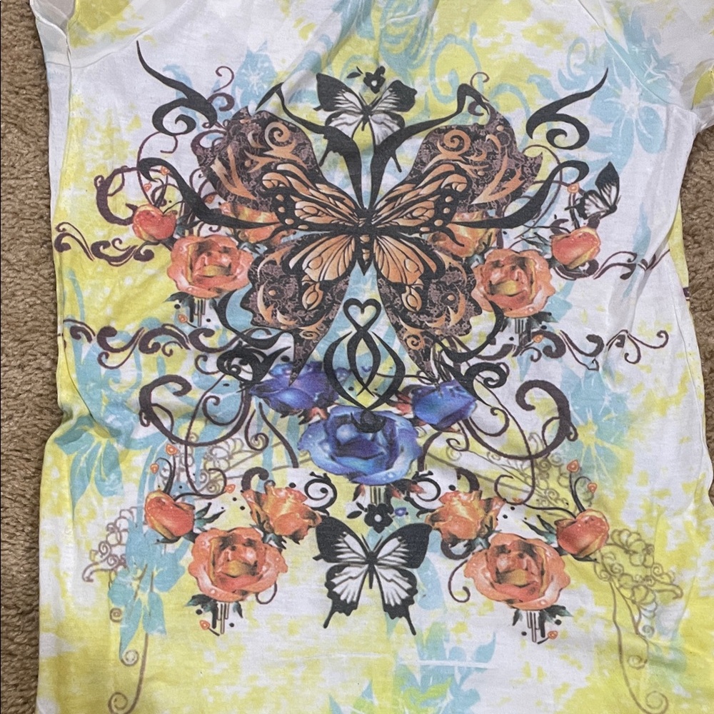 Last Chance‼️Colorful Butterfly Print Top - Picture 5 of 6